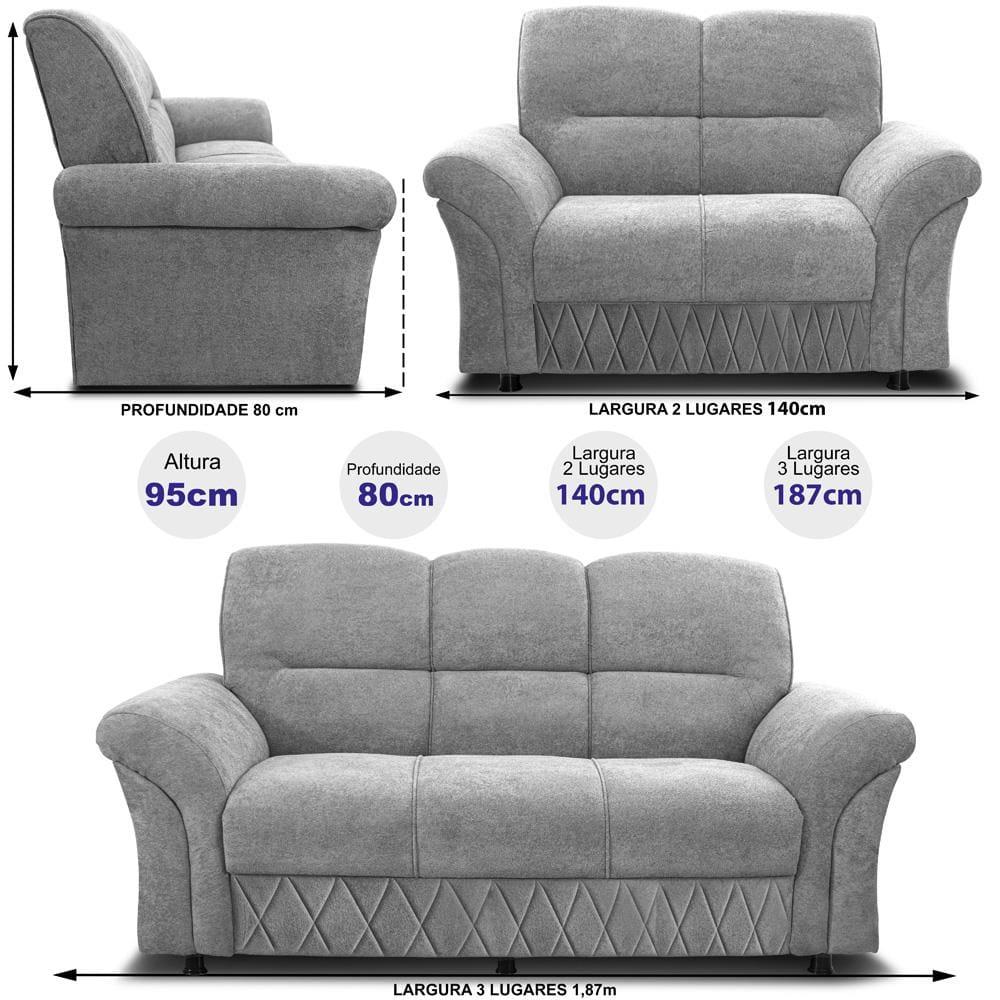 Sofá de 3 e 2 Lugares Cama inBox Mourato com 187cm e 140cm de Larguras e Revestidos em Bouclé - 7