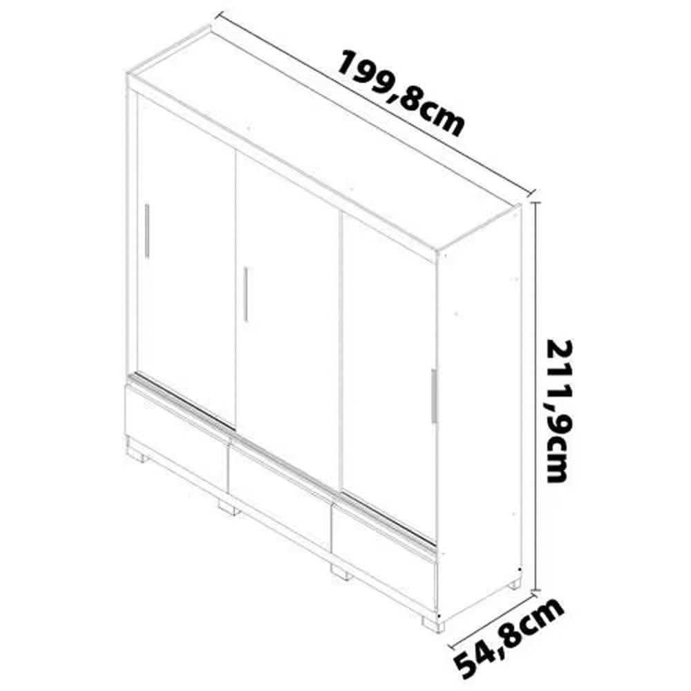 Guarda-Roupa Bartira Monza com 3 Portas de Correr e 3 Gavetas + Cômoda Versatti com 5 Gavetas + Cabeceira para Cama Box Casal Versatti com Tomada - 7