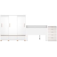 Guarda-Roupa Bartira Monza com 3 Portas de Correr e 3 Gavetas + Cômoda Versatti com 5 Gavetas + Cabeceira para Cama Box Casal Versatti com Tomada - 1