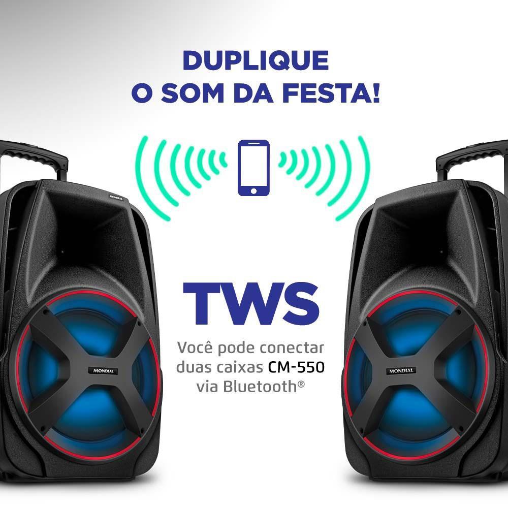 Caixa Amplificada Mondial CM-550 com Bluetooth, USB Rádio FM e Função TWS - 550W - 4