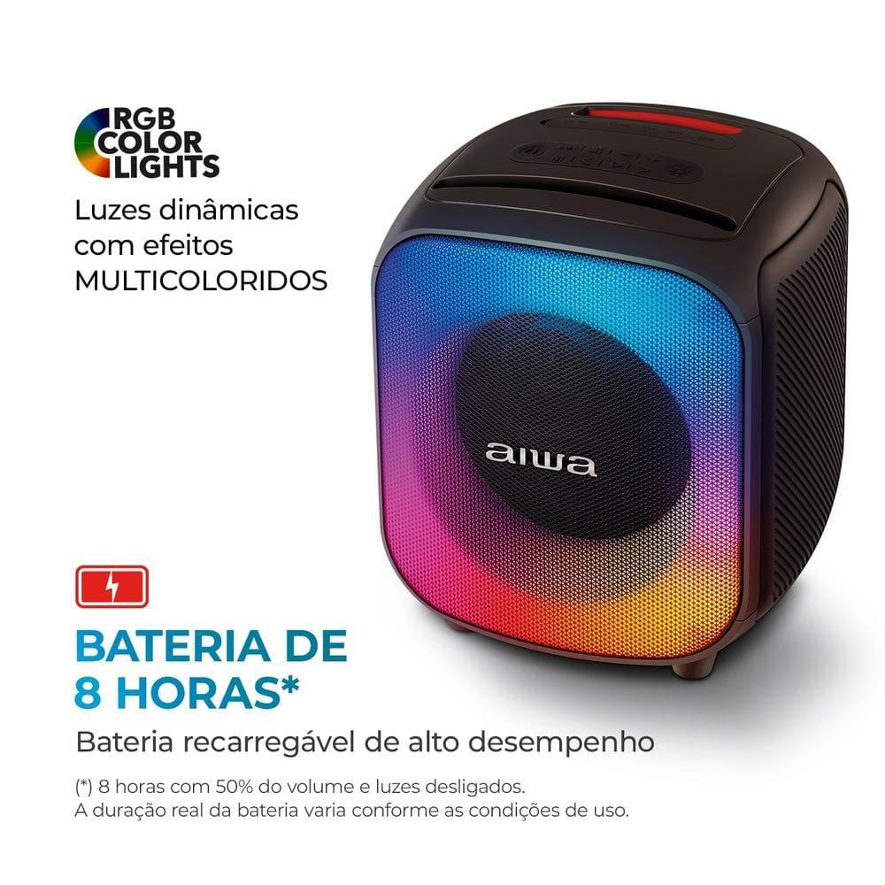 Caixa de Som Partybox Aiwa PB-07 com Bluetooth, Iluminação RGB, Entrada USB, Entrada para Cabo Auxiliar e Entrada para Micro SD - 100W RMS - Bivolt - 6
