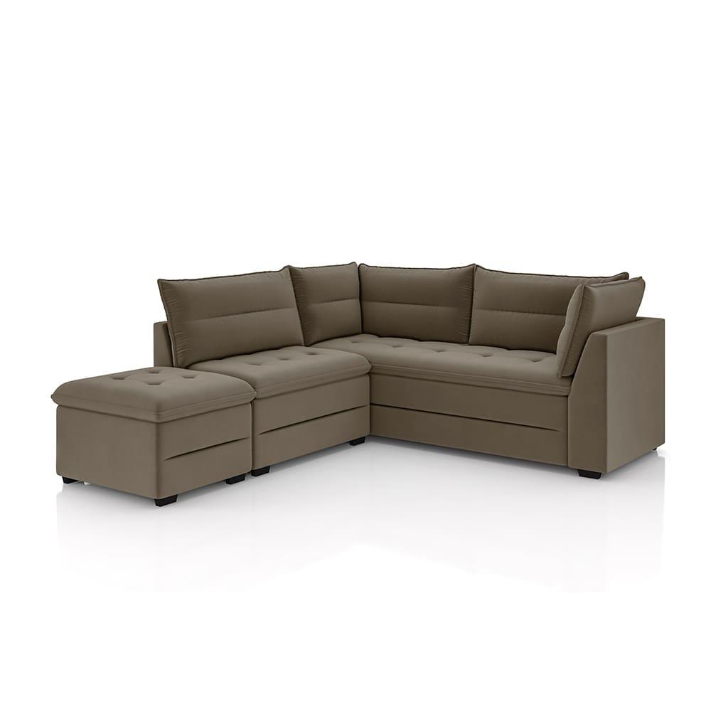 Sofá Modular de Canto 4 Lugares Luizzi Quebec com Pufe e Revestimento em Suede – 408cm de Largura - 2