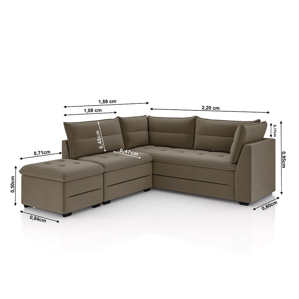 Sofá Modular de Canto 4 Lugares Luizzi Quebec com Pufe e Revestimento em Suede – 408cm de Largura - 4