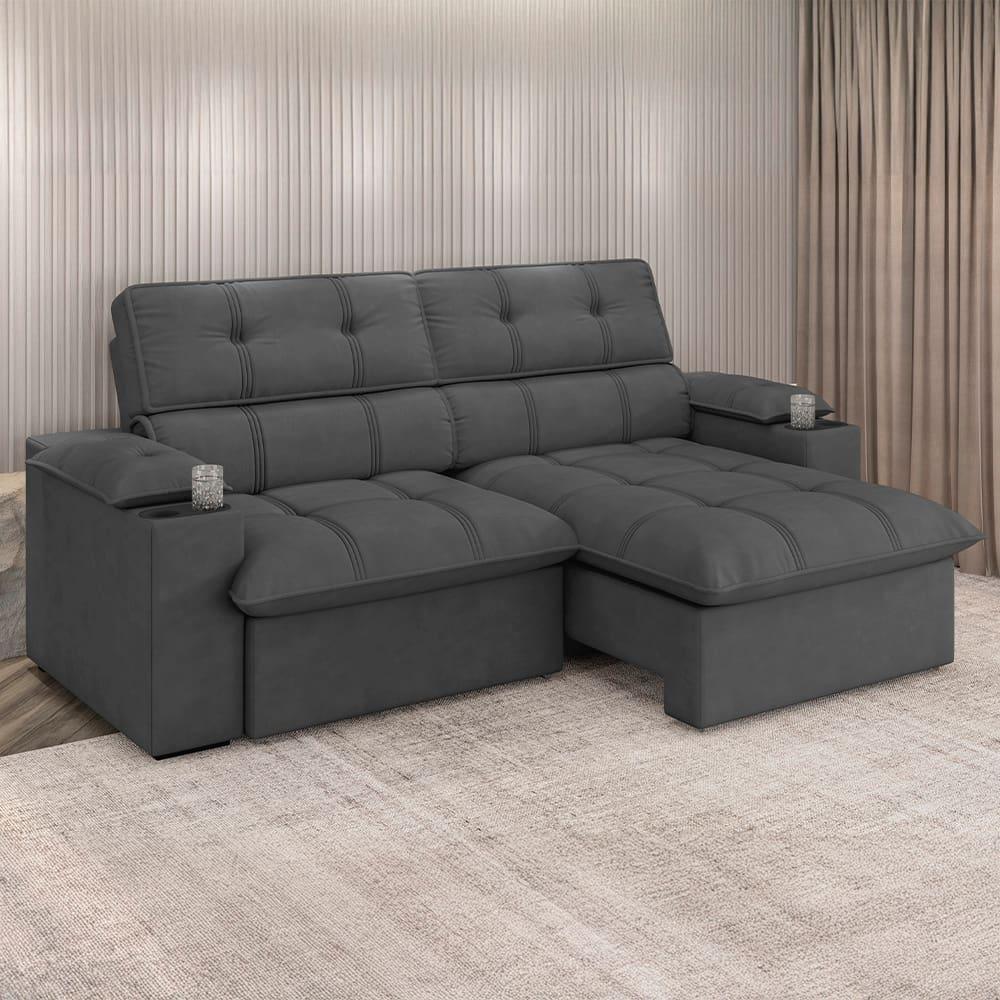 Sofá 4 Lugares Luizzi Liverpool Slim com Assento Retrátil e Reclinável, Revestido em Suede - 240cm de Largura - 1
