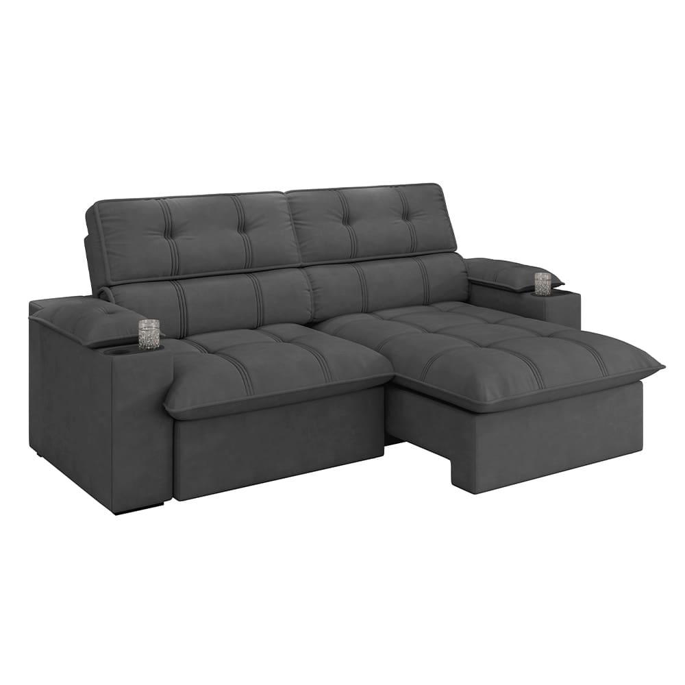Sofá 4 Lugares Luizzi Liverpool Slim com Assento Retrátil e Reclinável, Revestido em Suede - 240cm de Largura - 2