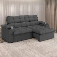 Sofá 4 Lugares Luizzi Liverpool Slim com Assento Retrátil e Reclinável, Revestido em Suede - 240cm de Largura - 1