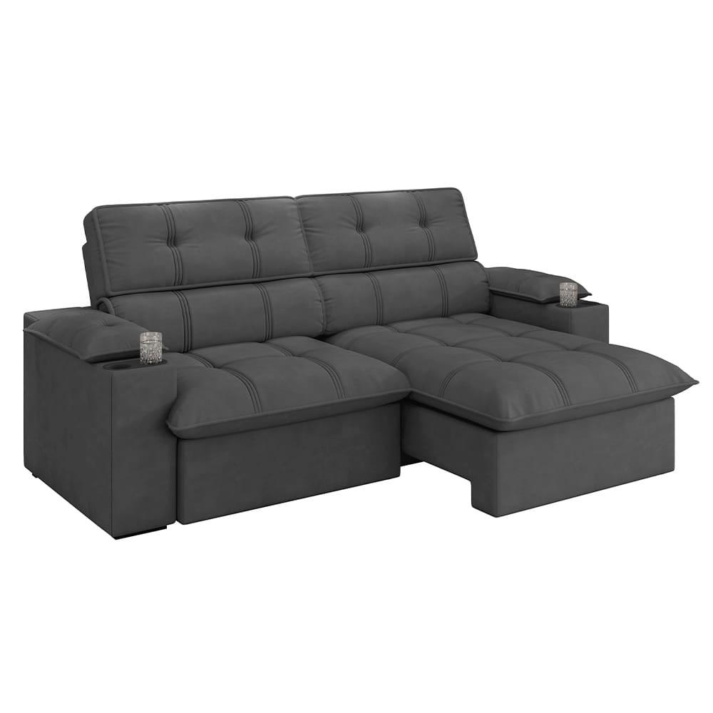 Sofá 3 Lugares Luizzi Liverpool Slim com Assento Retrátil e Reclinável, Revestido em Suede - 210cm de Largura - 2
