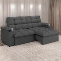 Sofá 3 Lugares Luizzi Liverpool Slim com Assento Retrátil e Reclinável, Revestido em Suede - 210cm de Largura - 1