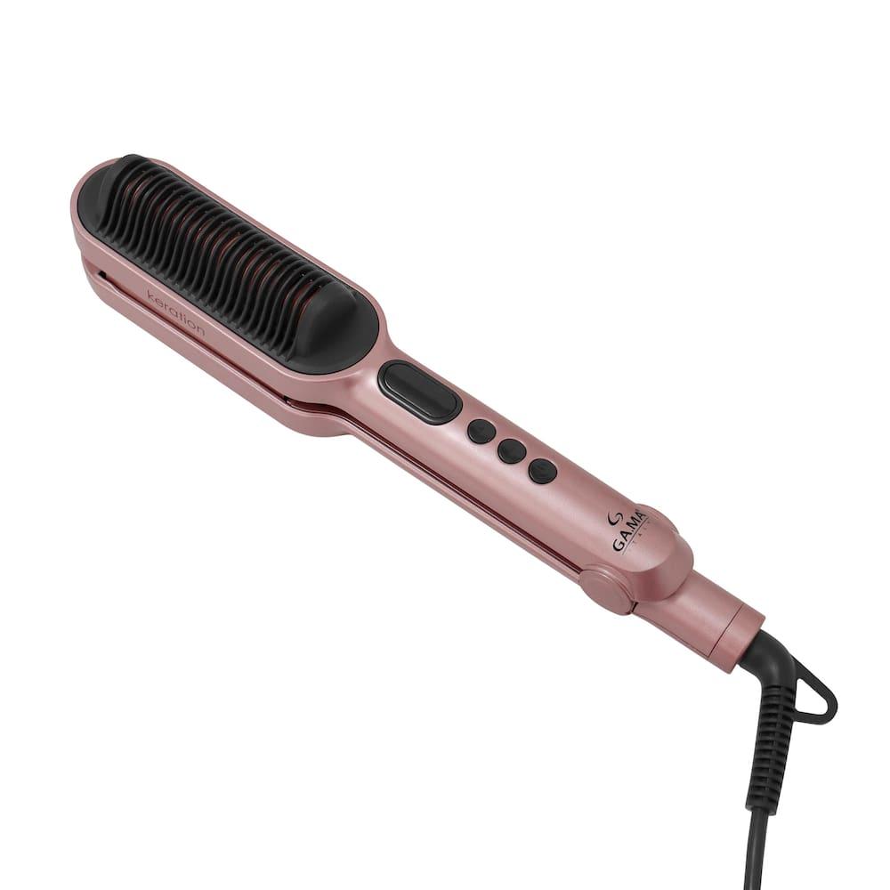 Prancha Modeladora GA.MA Italy 2 em 1 Waver & Brush Keration 220°C com Cabo Giratório Rose/Preto - Bivolt - 12