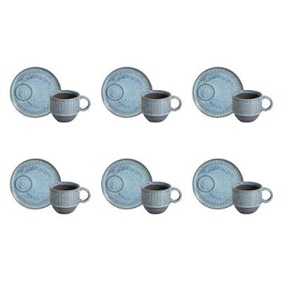 Conjunto de Xícaras e Pires para Chá Porto Brasil Linhas Breeze 230ml - 6 Peças