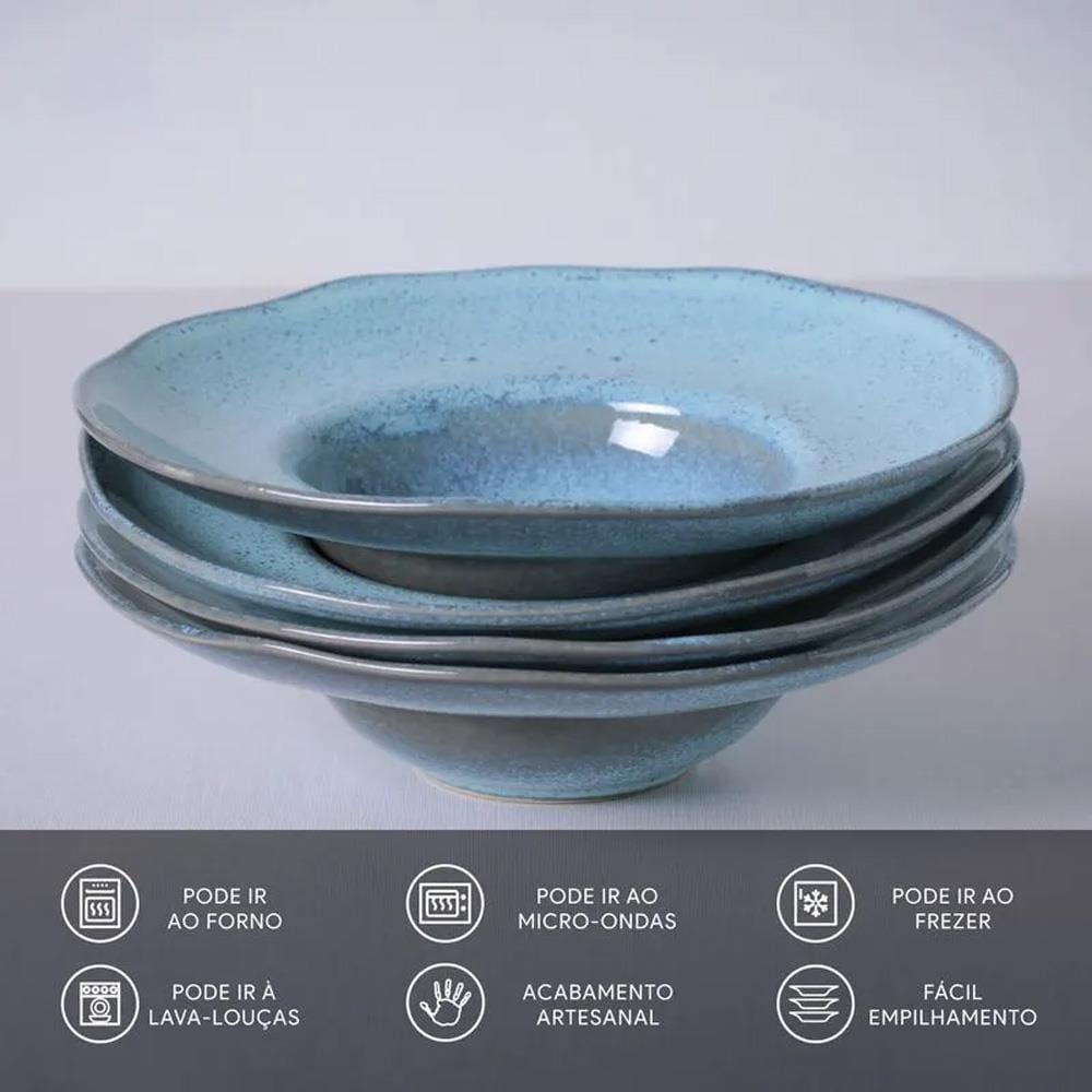 Conjunto com 4 Pratos para Massa Porto Orgânico Breeze em Stoneware 28cm – Azul - 3