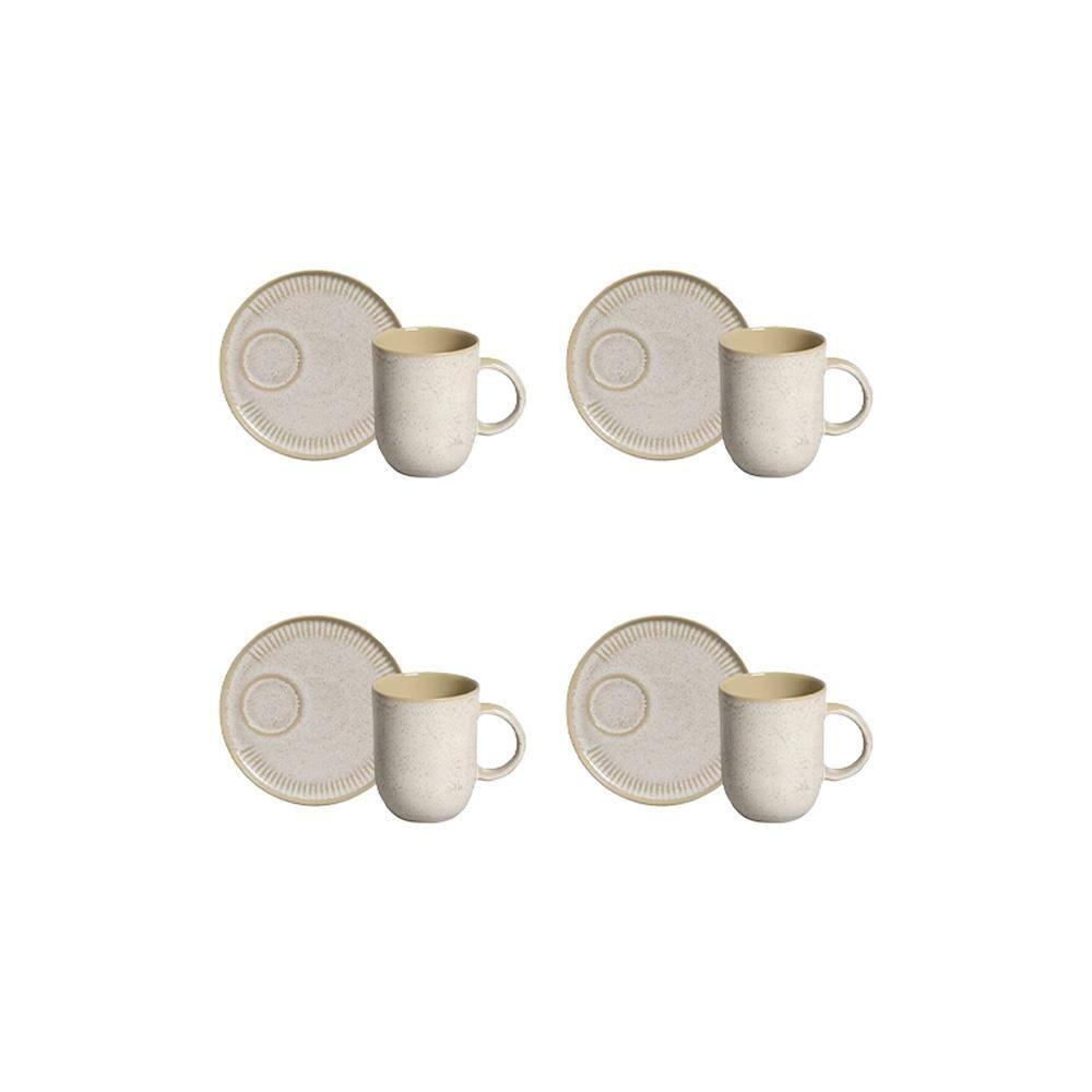 Conjunto de Canecas e Pires Porto Brasil Coup Stoneware Latte Off White 330ml - 4 Peças - 1
