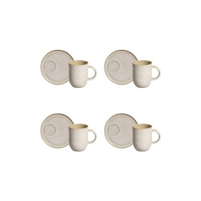 Conjunto de Canecas e Pires Porto Brasil Coup Stoneware Latte Off White 330ml - 4 Peças