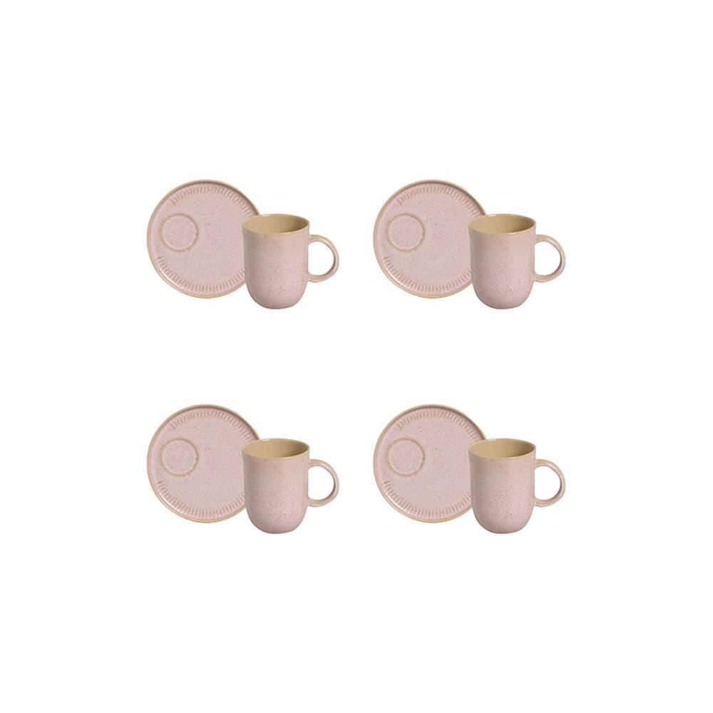 Conjunto de Canecas e Pires Porto Brasil Coup Stoneware Litch Rosa Claro 330ml - 4 Peças - 1