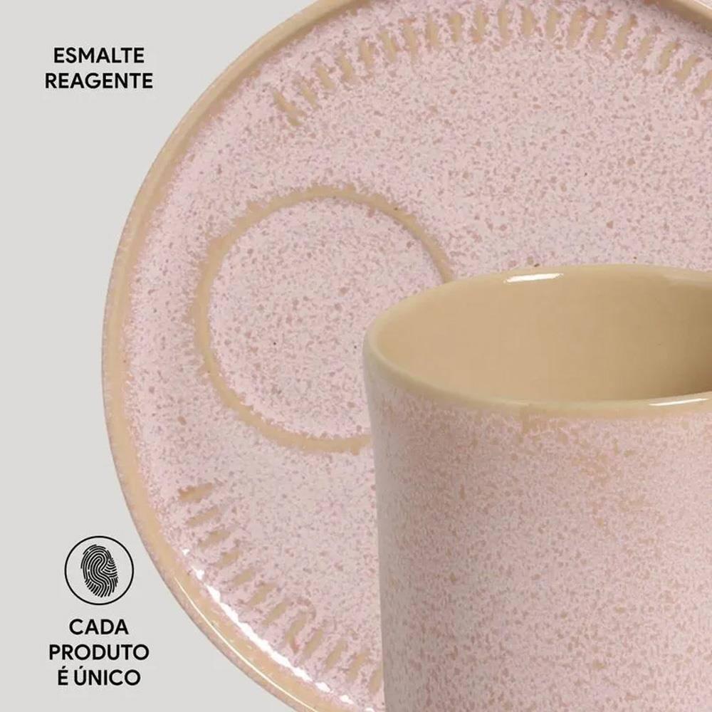 Conjunto de Canecas e Pires Porto Brasil Coup Stoneware Litch Rosa Claro 330ml - 4 Peças - 4
