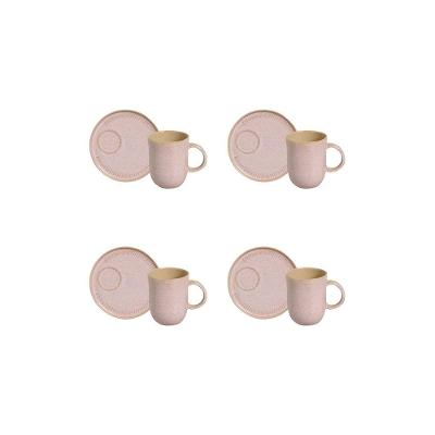 Conjunto de Canecas e Pires Porto Brasil Coup Stoneware Litch Rosa Claro 330ml - 4 Peças
