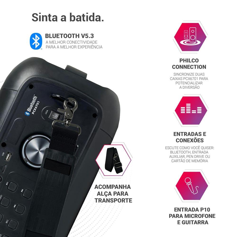 Caixa de Som Amplificada Philco PCX6701 com Bluetooth, Iluminação LED e Controle Remoto - 650W - 8