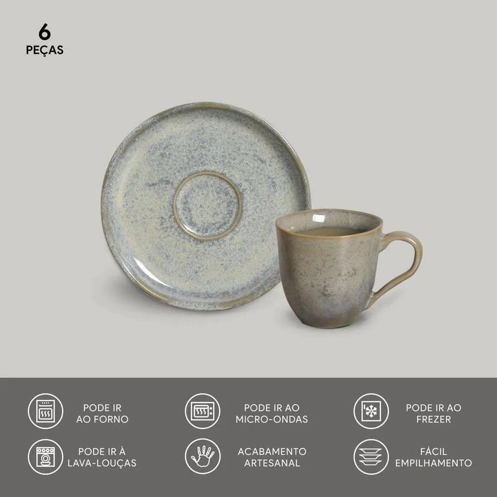 Conjunto de Xícaras de Café com Pires Porto Brasil Bio Green Granite 120ml - 6 Peças - 3
