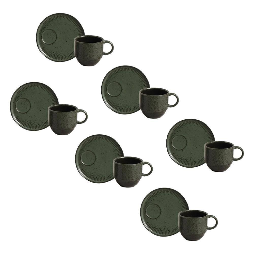 Conjunto de Xícaras de Chá com Pires Porto Brasil Linhas Greenery 230ml - 6 Peças - 1