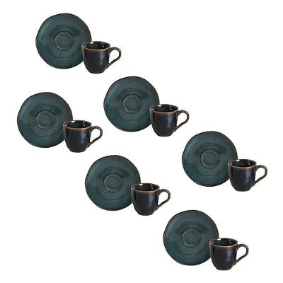 Conjunto de Xícaras de Café com Pires Porto Brasil Orgânico Oceano 120ml - 6 Peças