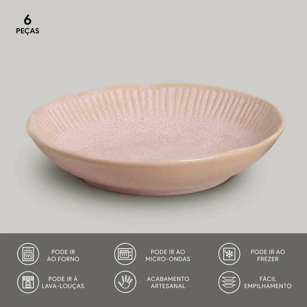 Conjunto de Pratos Fundos Porto Brasil Linhas Litchi Rosa Claro 830ml - 6 Peças - 4