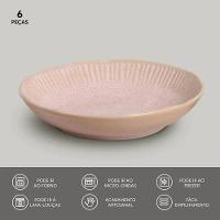 Conjunto de Pratos Fundos Porto Brasil Linhas Litchi Rosa Claro 830ml - 6 Peças