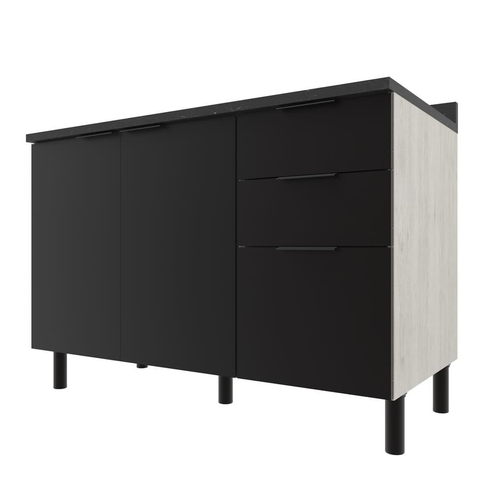Balcão Triplo Bartira Rubi com 2 Portas, 2 Gavetas, 1 Gavetão, 1 Prateleira e 120cm de Largura - Freixo/Preto Poah - 1