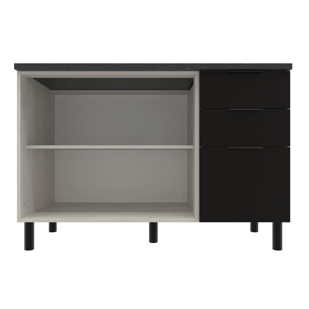 Balcão Triplo Bartira Rubi com 2 Portas, 2 Gavetas, 1 Gavetão, 1 Prateleira e 120cm de Largura - Freixo/Preto Poah - 4