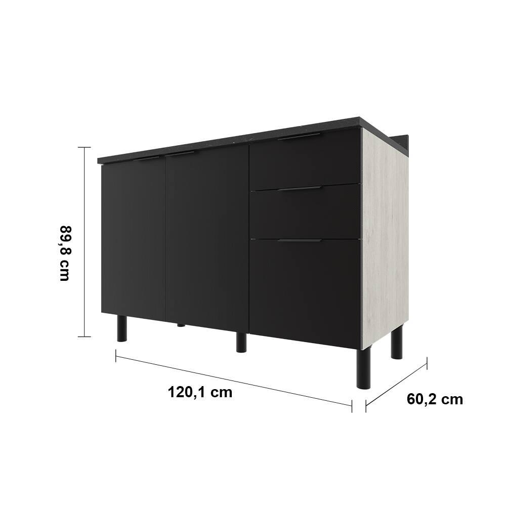 Balcão Triplo Bartira Rubi com 2 Portas, 2 Gavetas, 1 Gavetão, 1 Prateleira e 120cm de Largura - Freixo/Preto Poah - 6