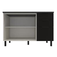 Balcão Triplo Bartira Rubi com 2 Portas, 2 Gavetas, 1 Gavetão, 1 Prateleira e 120cm de Largura - Freixo/Preto Poah