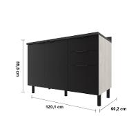 Balcão Triplo Bartira Rubi com 2 Portas, 2 Gavetas, 1 Gavetão, 1 Prateleira e 120cm de Largura - Freixo/Preto Poah - 6