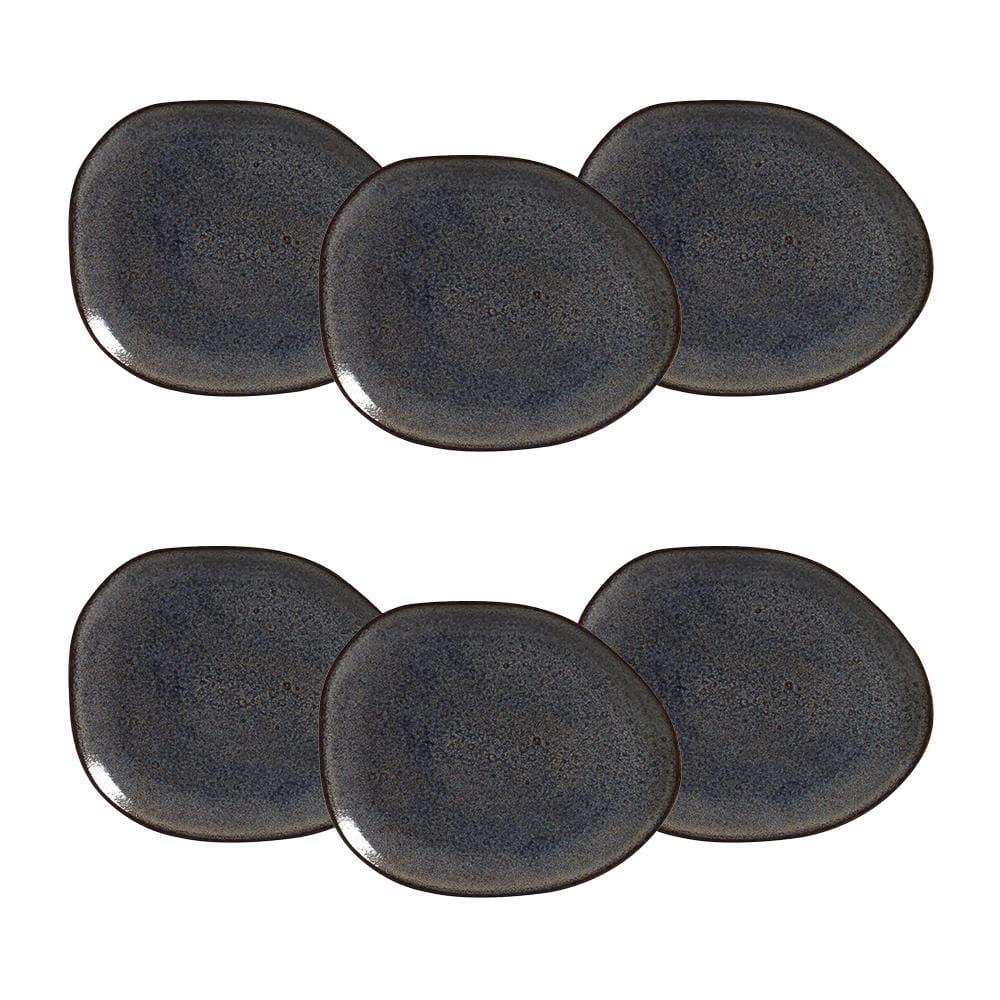 Conjunto de Pratos Rasos Ovais Porto Brasil Orgânico Titanium Azul Escuro 31cm - 6 Peças - 1