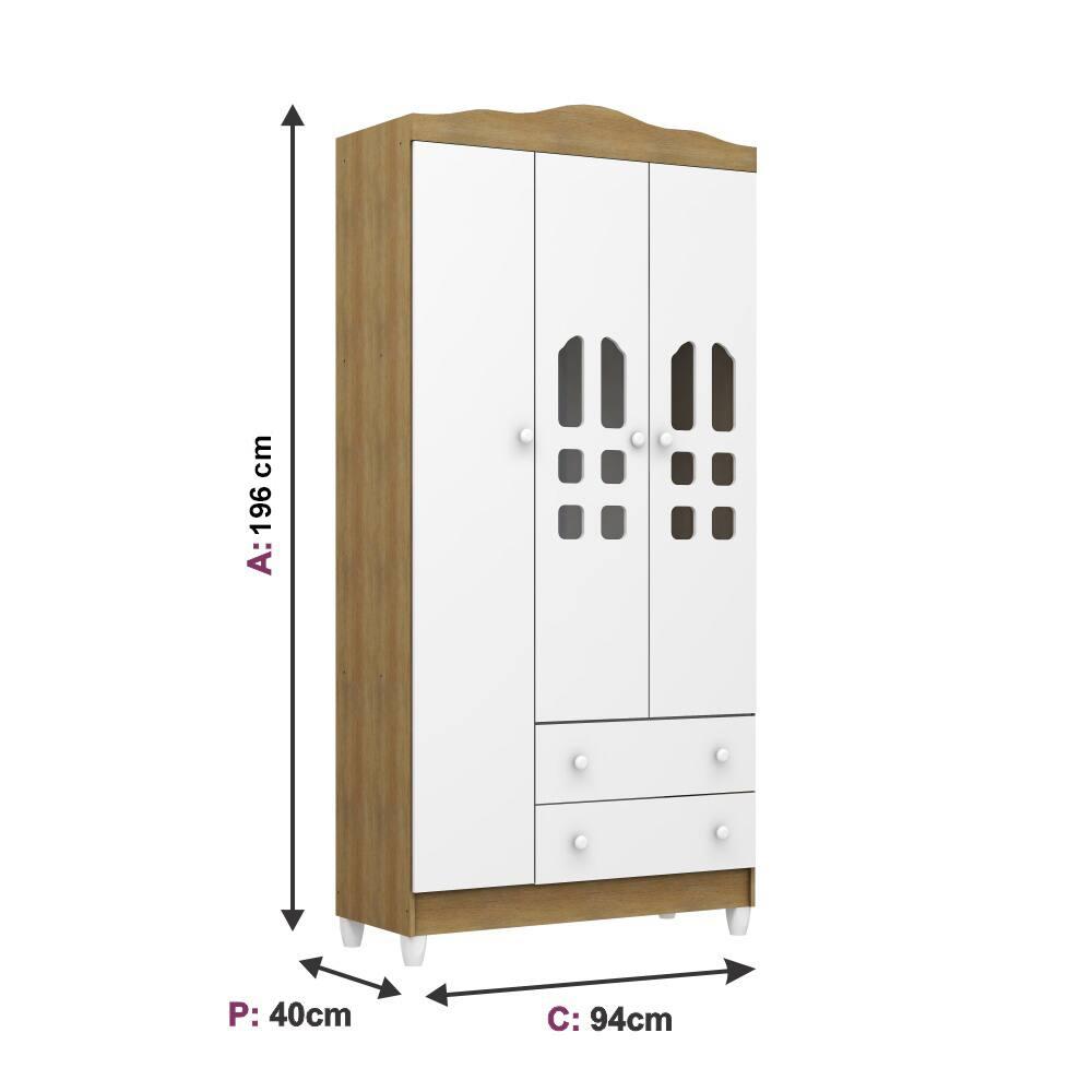 Guarda-Roupa Infantil Carolina Baby Eloa com 3 Portas, 2 Gavetas e 4 Prateleiras – 94cm de largura - 5