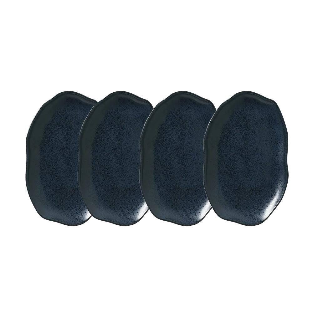 Conjunto de Travessas Oval Rasa Média Porto Brasil Bio Night Blue 30x20cm - 4 Peças - 1