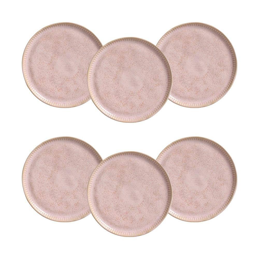 Conjunto de Pratos de Sobremesa Porto Brasil Linhas Litchi Rosa Claro 21,5cm - 6 Peças - 1