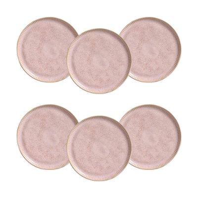 Conjunto de Pratos de Sobremesa Porto Brasil Linhas Litchi Rosa Claro 21,5cm - 6 Peças