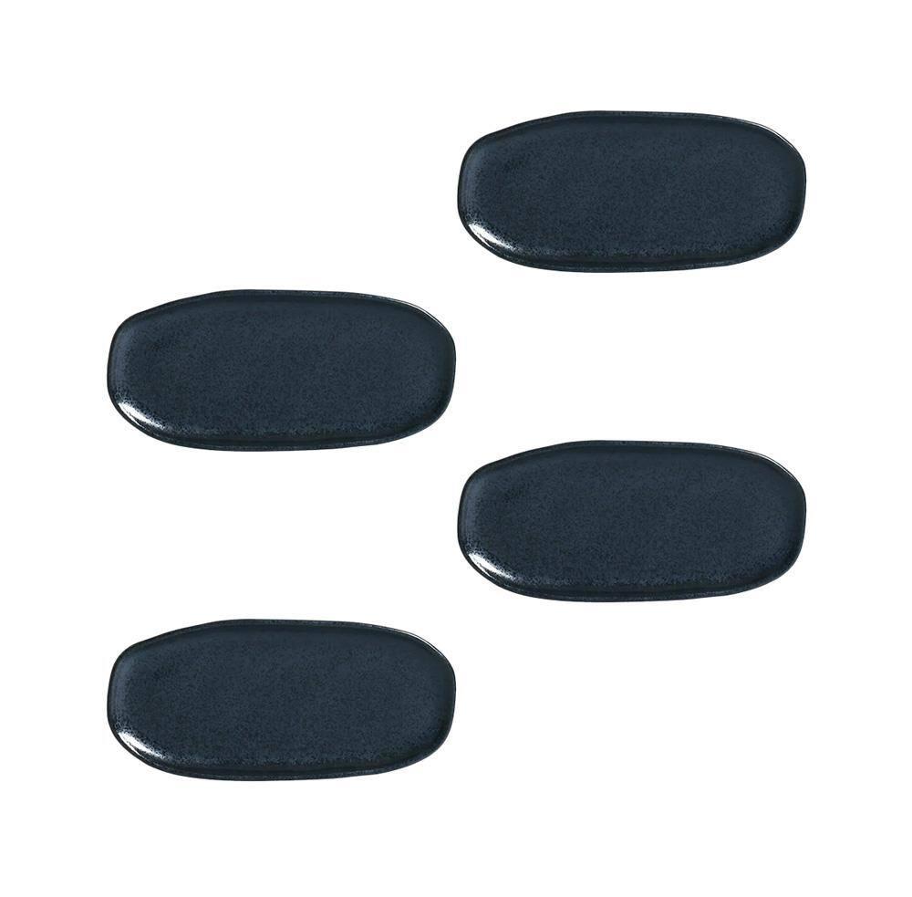 Conjunto de Travessas Ovais Pequenas Porto Brasil Orgânico Night Blue 23x11cm - 4 Peças - 1