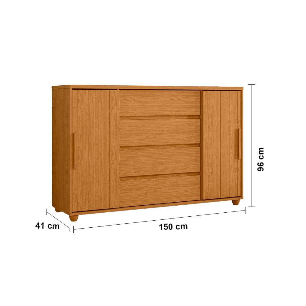 Cômoda Palumoveis Evidenza com 4 Gavetas e 2 Portas – 150cm de Largura - 7