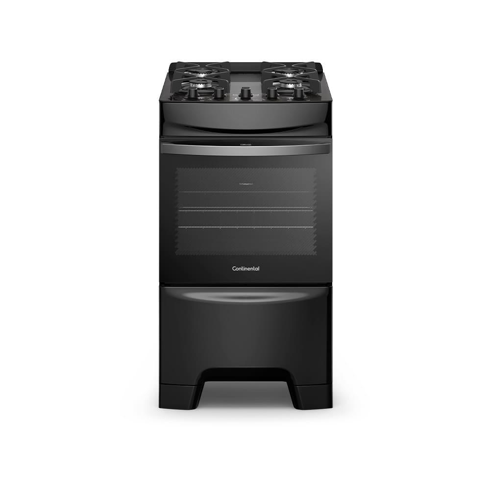 Fogão Continental 4 Bocas FC4GB Preto Mesa de Vidro Forno Eco Turbo Grades de Ferro Fundido Bivolt - 2