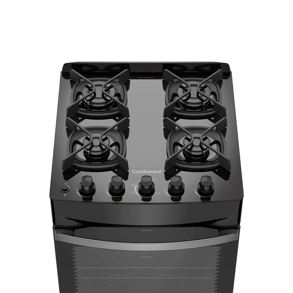 Fogão Continental 4 Bocas FC4GB Preto Mesa de Vidro Forno Eco Turbo Grades de Ferro Fundido Bivolt - 5