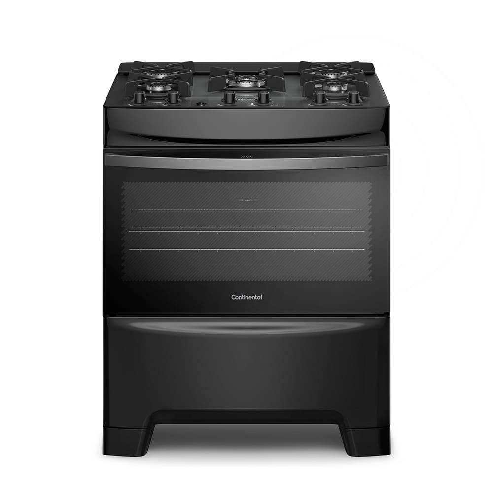 Fogão Continental 5 Bocas FC5GB Preto Mesa de Vidro Forno Eco Turbo Tripla Chama Bivolt - 2