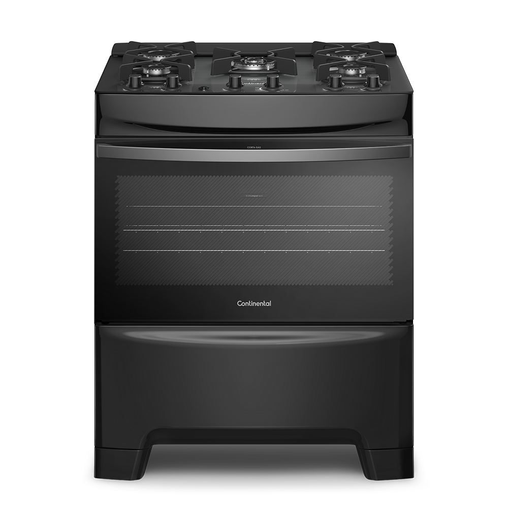 Fogão Continental 5 Bocas FC5GB Preto Mesa de Vidro Forno Eco Turbo Tripla Chama Bivolt - 10