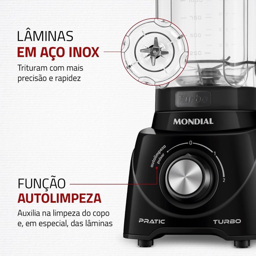 Liquidificador Mondial L-98-B Pratic Turbo com 2 Velocidades e Função Pulsar 550W - Preto - 5