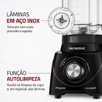 Liquidificador Mondial L-98-B Pratic Turbo com 2 Velocidades e Função Pulsar 550W - Preto - 5