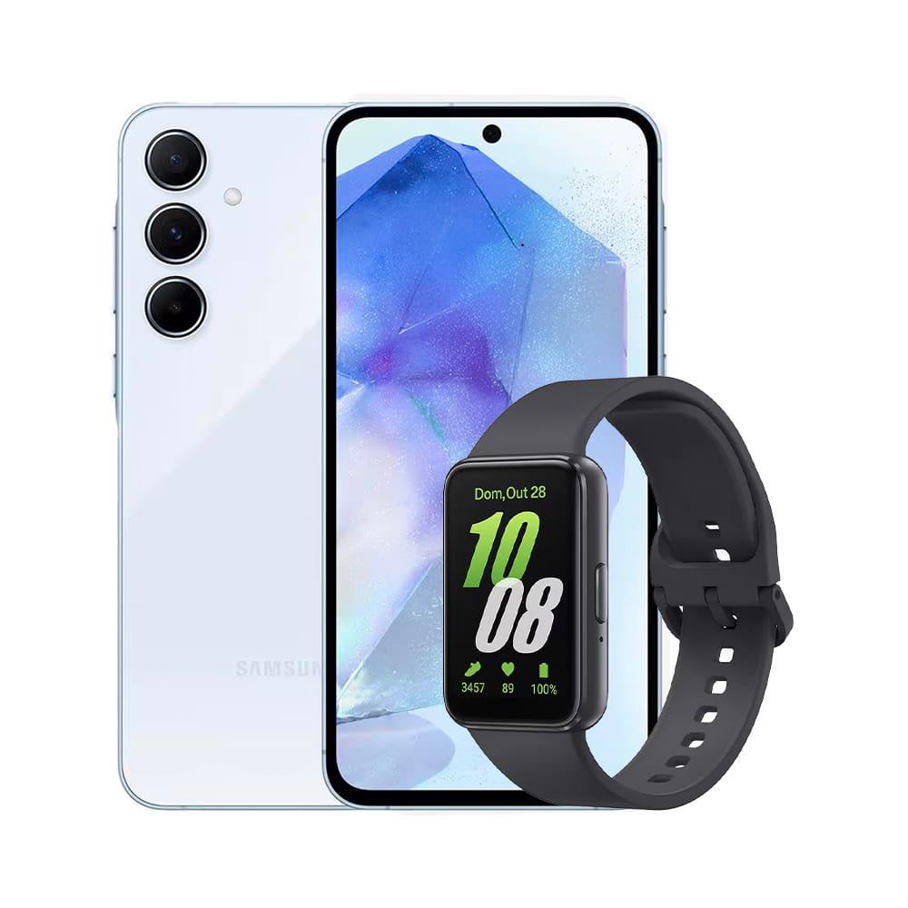 Smartphone Samsung Galaxy A55 5G 256GB Azul Claro, 8GB RAM, Câmera Tripla Traseira de até 50MP e Tela Super AMOLED 6.6" + Galaxy Fit3 Grafite - 1