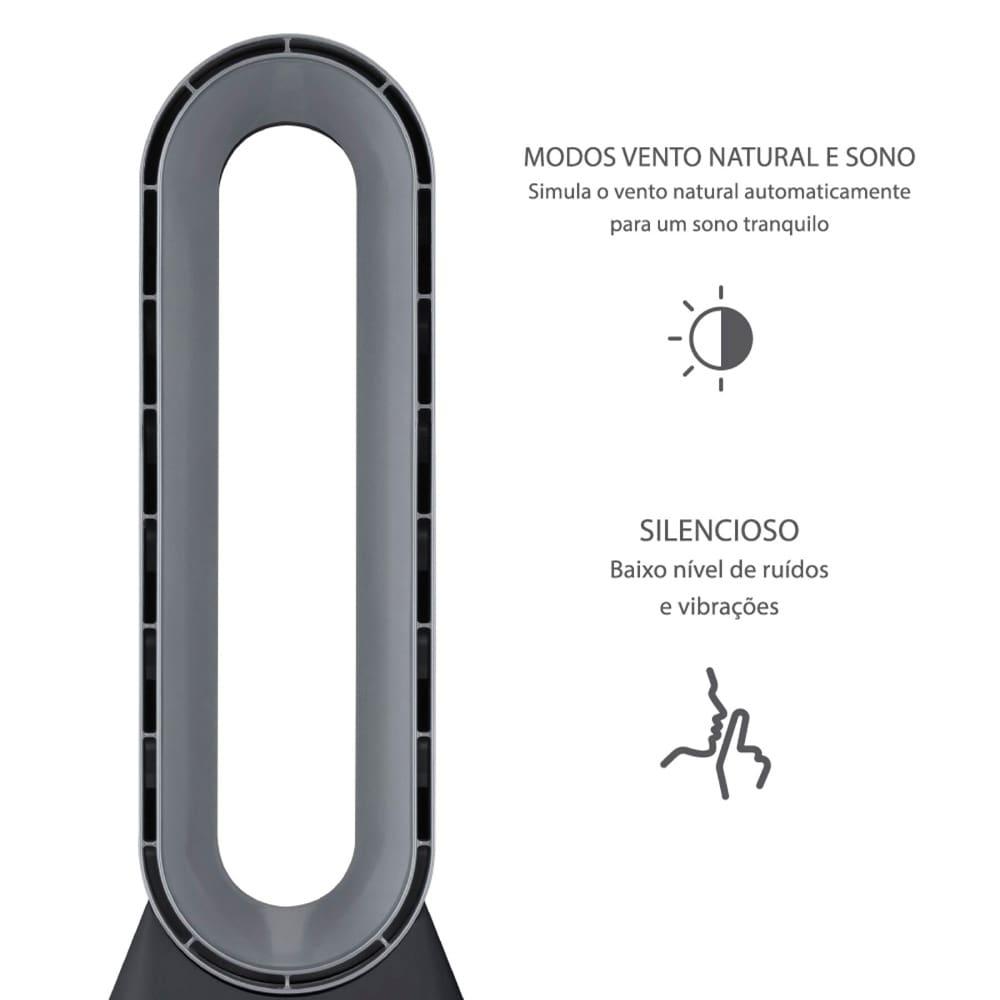 Circulador de Ar Spirit Bladeless com 3 Velocidades, Timer, Função Bom Sono e Vento Natural - Preto/Prata - 3