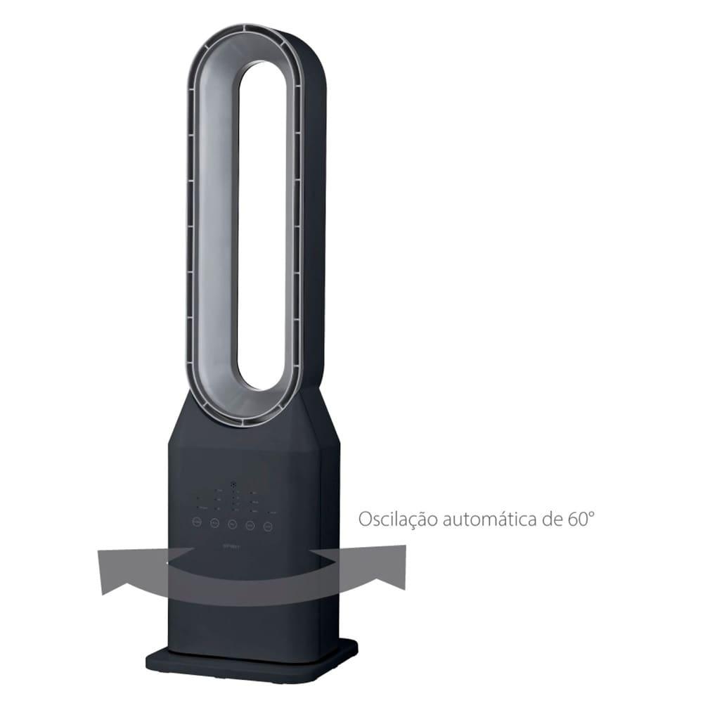 Circulador de Ar Spirit Bladeless com 3 Velocidades, Timer, Função Bom Sono e Vento Natural - Preto/Prata - 6