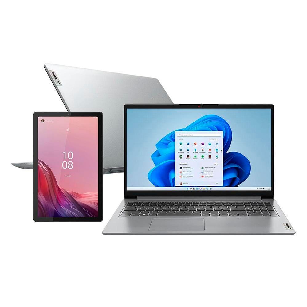 Notebook Lenovo IdeaPad 1i Intel Core i3, 4GB RAM, 256GB SSD e Windows 11 - 82VY000TBR + Tablet Lenovo M9 64GB, Tela 9" WVA e Câmera 8MP e 2MP - Prata - 1