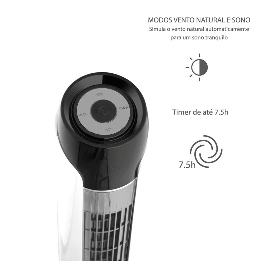 Ventilador de Torre 120cm Spirit Sky 45W de Potência com 3 Velocidades, Função Bom Sono e Vento Natural – Branco/Prata - 3