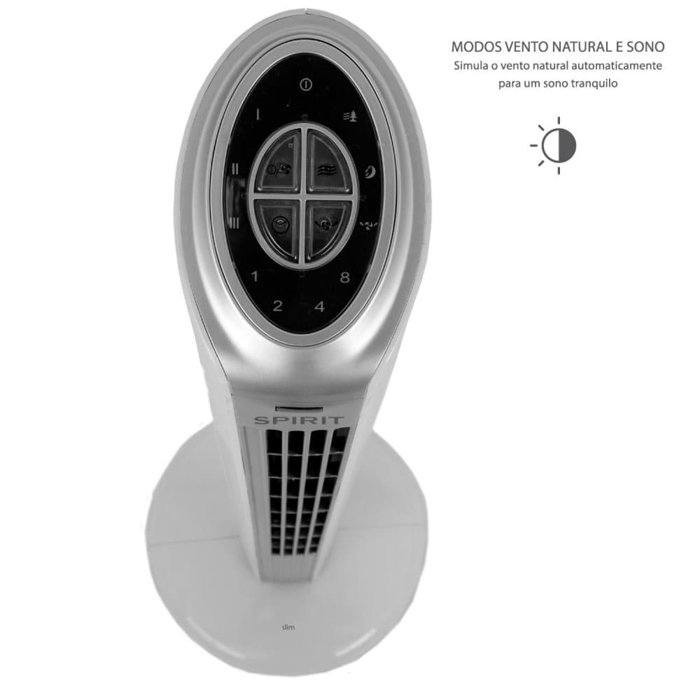 Ventilador de Torre 90cm Spirit Slim 40W de Potência com 3 Velocidades, Função Bom Sono e Vento Natural – Branco/Prata - 6